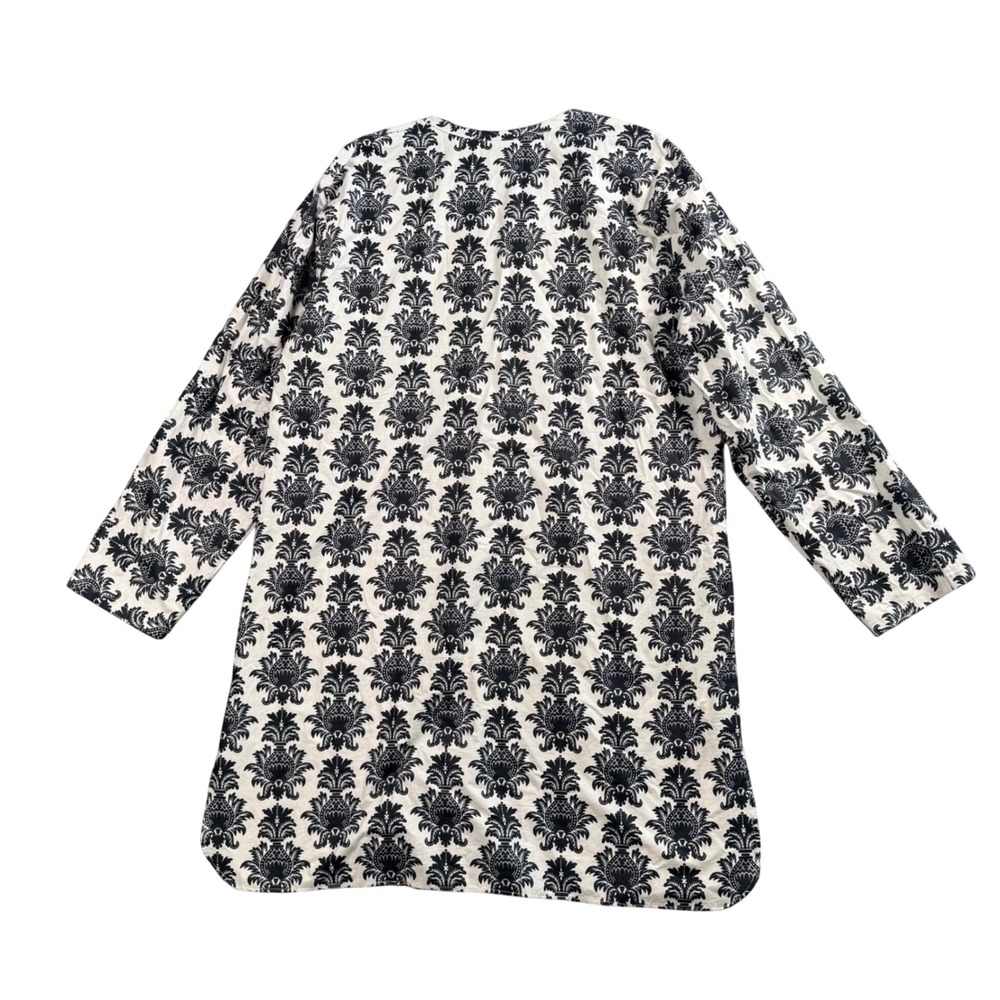 Malabar Bay Pineapple Block Print Womens Tunic L Black White Cotton Boho Resort - Picture 2 of 8